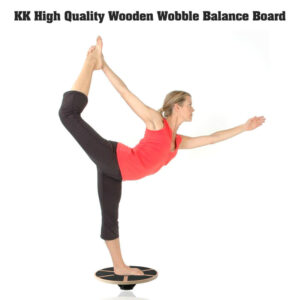 wooden balance board in use